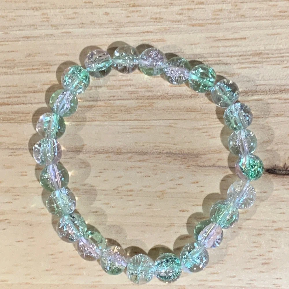 Handcrafted Set of 3 Multicolor Cracked Glass Beaded Stretch Bracelets Fairy Y2K